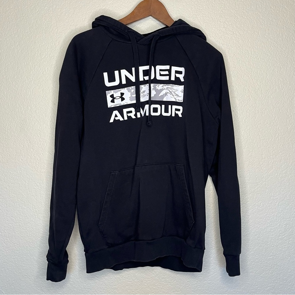 Under Armour Black With White And Gray Logo Hoodie Men's Size Small